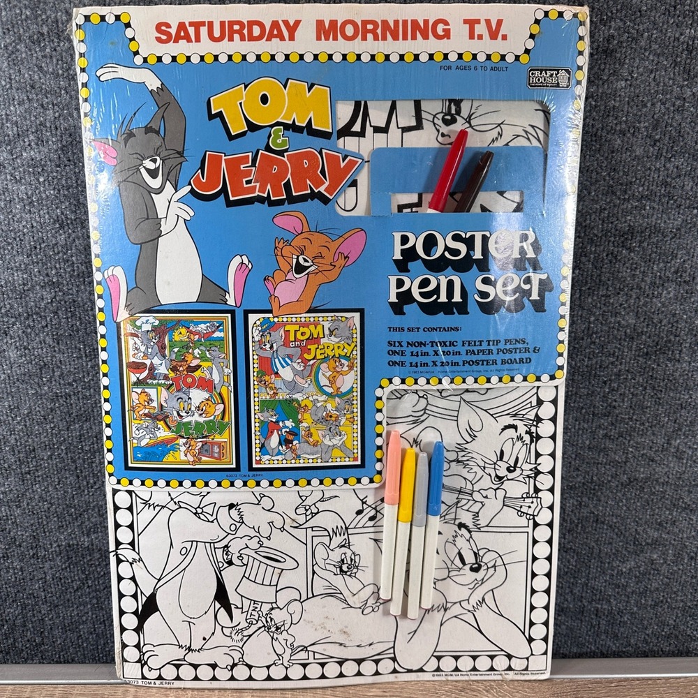 Vintage 1983 Poster Pen Set Tom & Jerry Craft House 63073 Sealed MGM